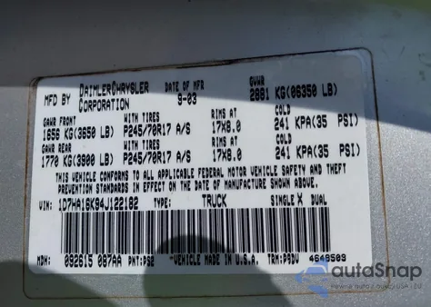 2004 Dodge Ram 1500 St z USA, uszkodzony, nr VIN 1D7HA16K94J122182
